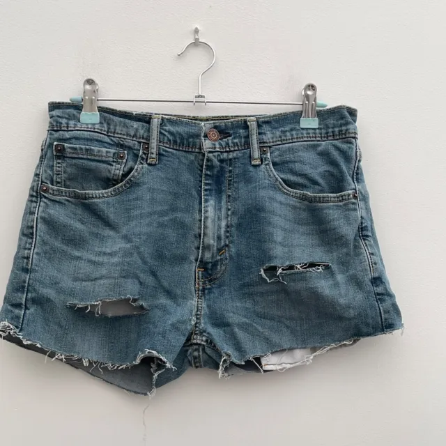 Levi's 505 Vtg Denim Jean Shorts Women's Waist 32" Distressed Cut Offs Ripped