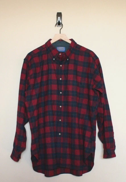 Vintage Made In USA Pendleton 100% Pure Virgin Wool Shirt Blue Red Plaid XL