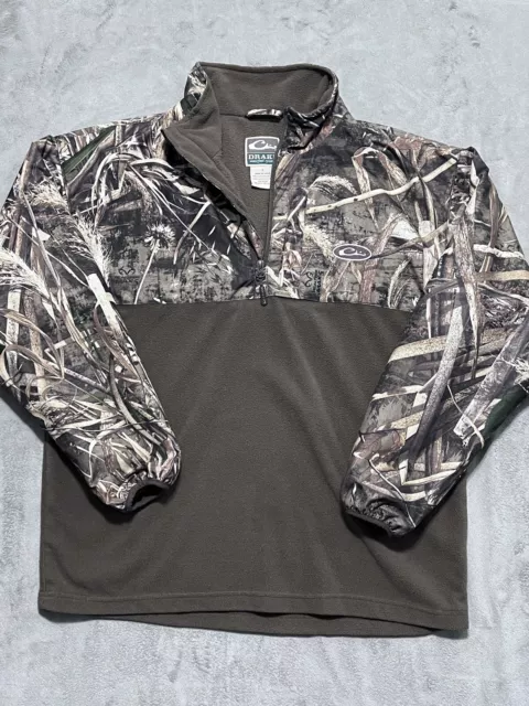 Drake Waterfowl  1/4 Zip Fleece Camouflage Camp Pullover Sweater  Mens S Small