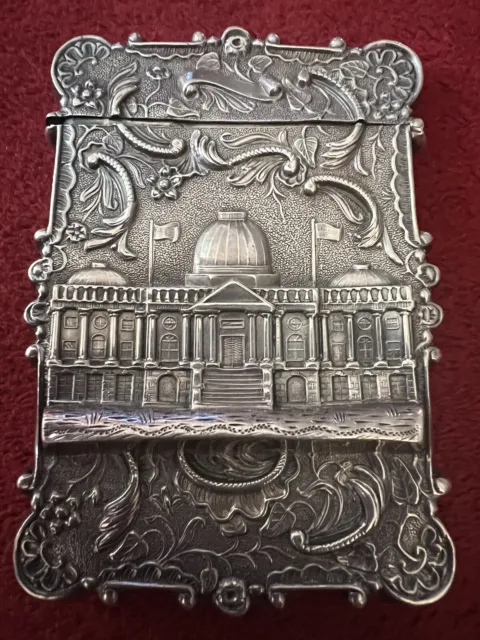 NATHANIEL MILLS ATTR. STERLING CARD CASE US CONGRESS BLDG 1840s EARLY DOME RARE