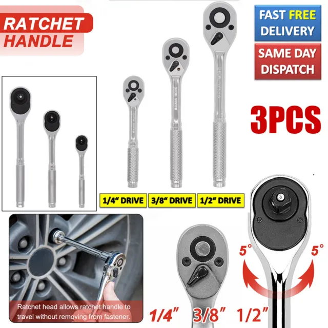 3x Socket Wrench Reversible Ratchet Handle Quick Release 1/4" 3/8" 1/2" Set UK