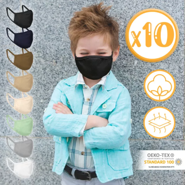 Jago® Mund-Nasenschutz für Kinder Stoffmaske Gesichtsmaske  10er Pack Baumwolle