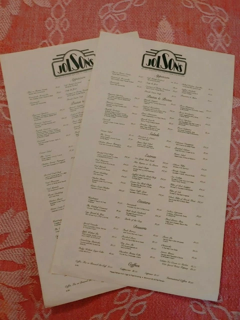 Vtg. Lot 2 Paper Menus Jolsons Restaurant 400 West 42nd St. NY NY Defunct 1980s