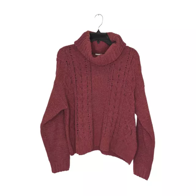 New Billabong Womens Large Cranberry Cowl Neck Soft Chenille Chunky Knit Sweater