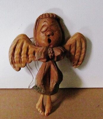 Singing Angel a beautiful vintage hanging wooden folk sculpture from Poland