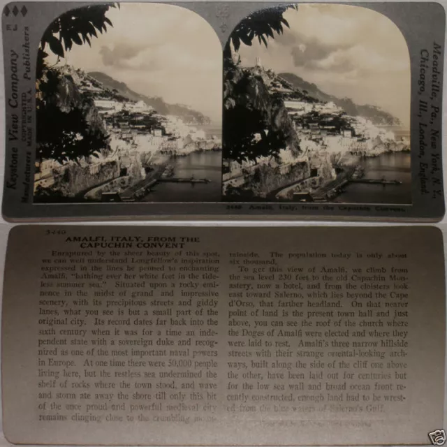 Keystone Stereoview of Amalfi, Italy & Harbor From 1930's 600/1200 Card Set #540