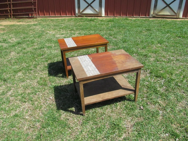 2 Vintage (Pair) Lane Mediterranean? Mid Century Modern Tile Side End Tables
