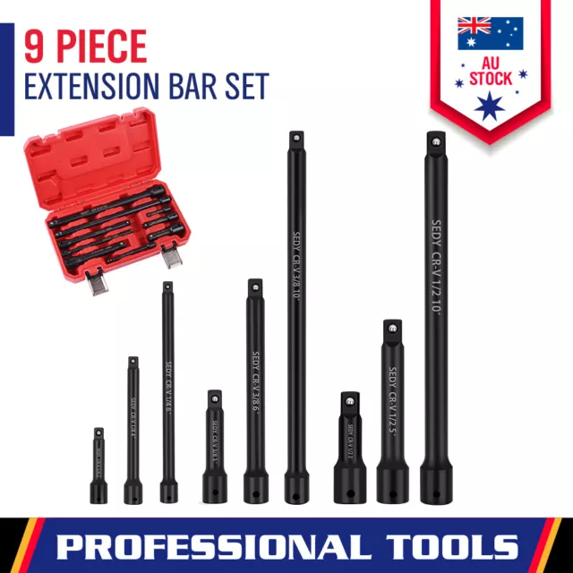 9-Piece Socket Extension Bar Set 1/4" 3/8" 1/2" Drive Extra Long Ratchet CRV New