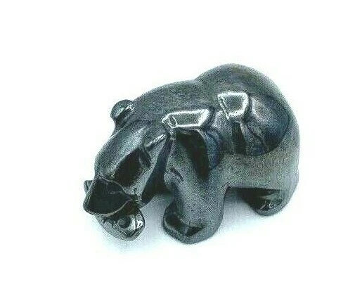 Hematite Miniature Bear Figurine Holding Fish in Mouth Vintage