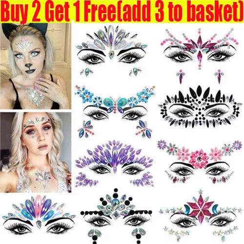 Face Gems Adhesive Glitter Jewel Tattoo Sticker Festival Rave Party Body MakeUp~