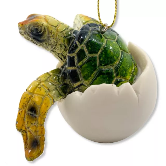 Hatching Baby Sea Turtle Ornament - Green Coastal Ocean Marine Life Decoration