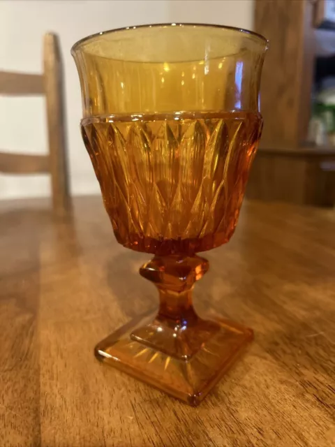 Vintage Indiana Glass Amber 5 1/2" Flared Top Diamond Pattern Water Glass