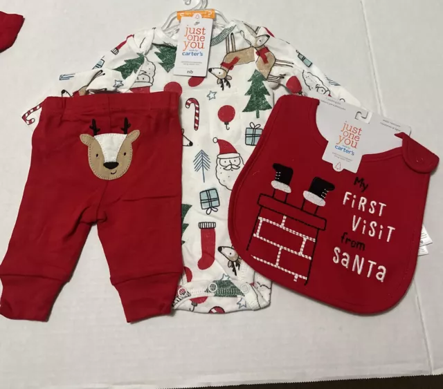 Carter's 2 Piece Santa Reindeer Christmas Holiday Print Outfit Newborn