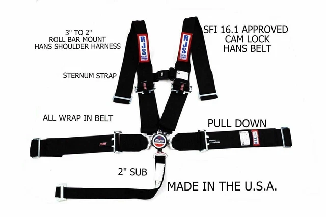 Rjs Racing Sfi 16.1 5Pt Hans Cam Lock Roll Bar Mount Wrap In Belt Black 1053501