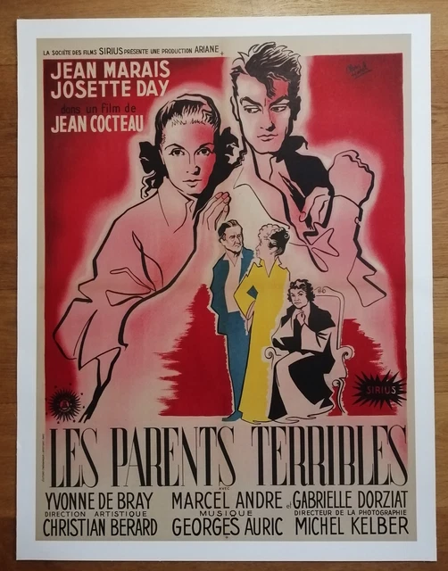 PARENTS TERRIBLES jean cocteau affiche cinema originale '48 entoillé