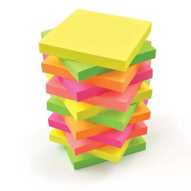 NEON Colour Notes Remove It Sticky Post Notes 76mm x 76mm 3"x3" pads of 100