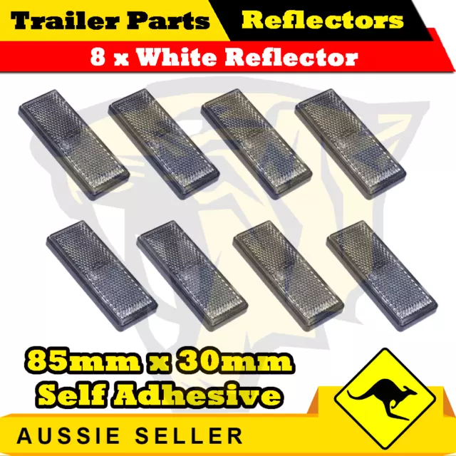 8 x White 85mm x 30mm Self Adhesive Reflectors-Superior Trailers