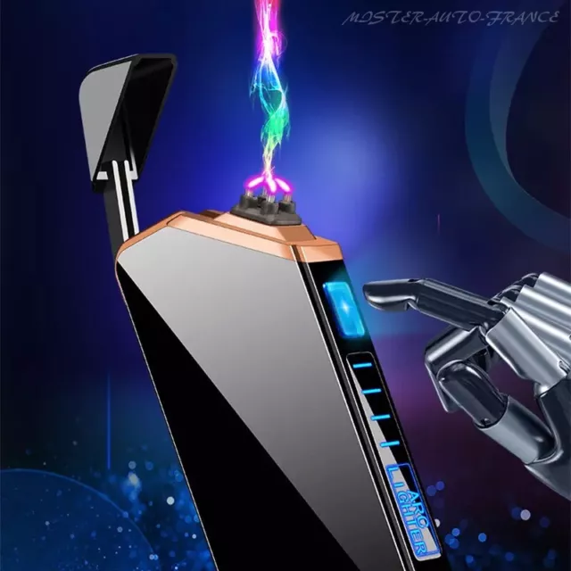 Briquet Electrique Tempete★LED Double Arc Sans Gaz Plasma ✅Recharge USB +Boite 3