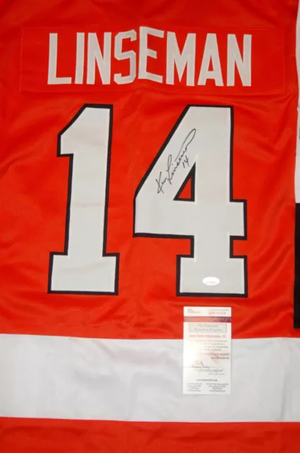 Maillot dédicacé style orange Ken Linseman Philadelphia Flyers XL avec coa JSA 2