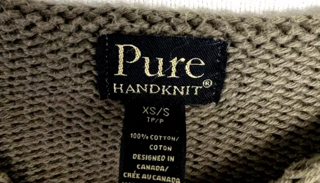 Pure Handknit Sweater Cable Knit Pullover Taupe Cotton XS/S Long Sleeve Hi Low 3