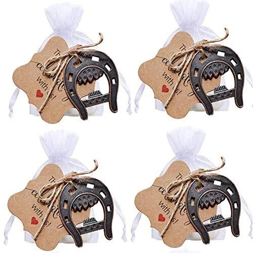 Bodosac 30pcs Cast Iron Lucky Horseshoes Opener with Tag Cards Sheer Bag for ...