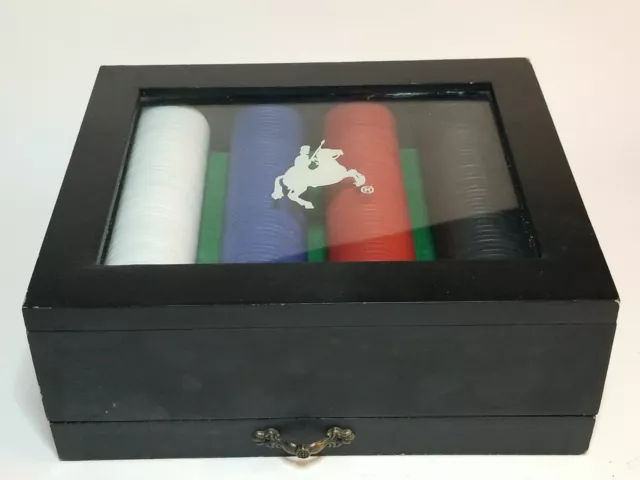 Sicura Designed In Milan Clay Poker Chip Set in Wooden Box w/Card Deck Drawer