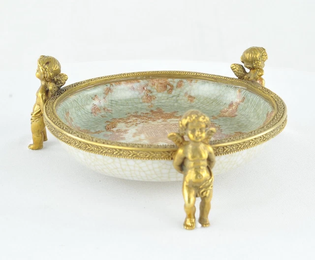 Cuenco Figurilla Bebe Art Deco Estilo Art Nouveau Estilo Porcelana Bronce