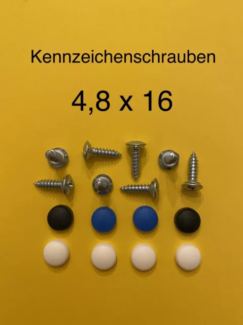 12 Teilig Kennzeichen schrauben mit Bohrspitze Mit Kappen Set Weiß Blau  Schwarz