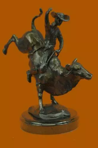 Cowboy Reiten Bull Rodeo Bronze Skulptur Marmor Base Statue Figur Kunst