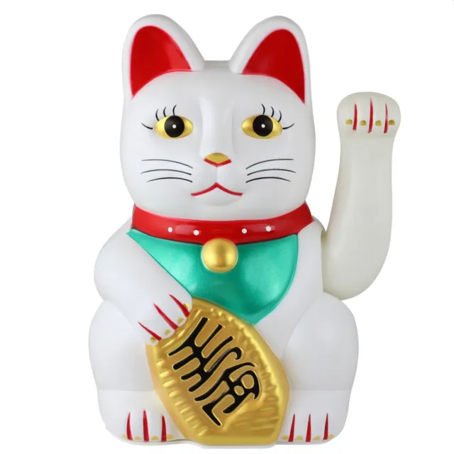 Glückskatze Winkekatze 25cm weiß Maneki Neko winkende Katze Glücksbringer Feng