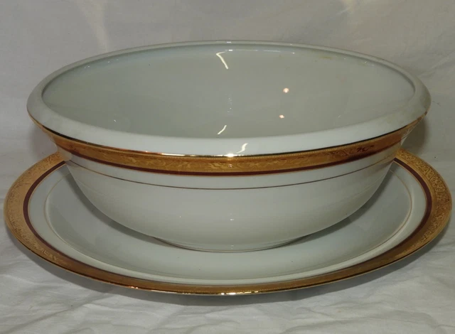 PORCELAINE DE LIMOGES TERNET Frise Or, Liseré carmin : Saladier & Plat rond