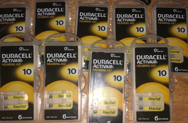54 Duracell Activair Hearing Aid 9 6 Pack Size 10 1.45 V Zinc Air Pr70 Batteries