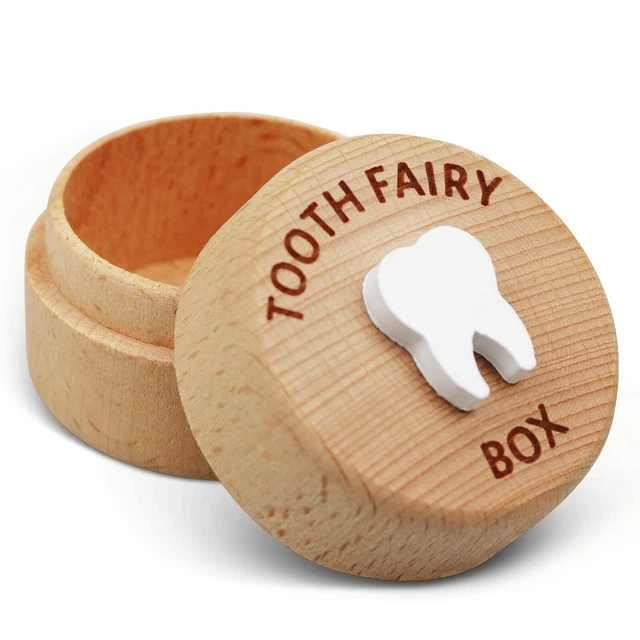 Zamwix Wooden Tooth Fairy Box - Cute 3D Carved Dropped Tooth Keepsake Storage...
