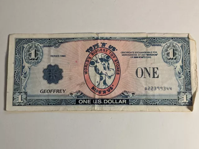 1990 Toys "R" Us Geoffrey Money $1 One Us Dollar Certificate Vintage Series Wow!