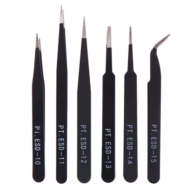 6Pcs Anti-static ESD Tweezers Repair Tool Precision Curved Straight Tweezer~_bj 2