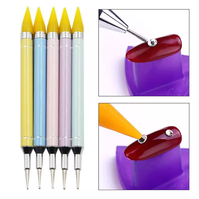 Nail Art Dual Ended Wax Rhinestone Gem Crystal Picker Pickup Pen Tool Various