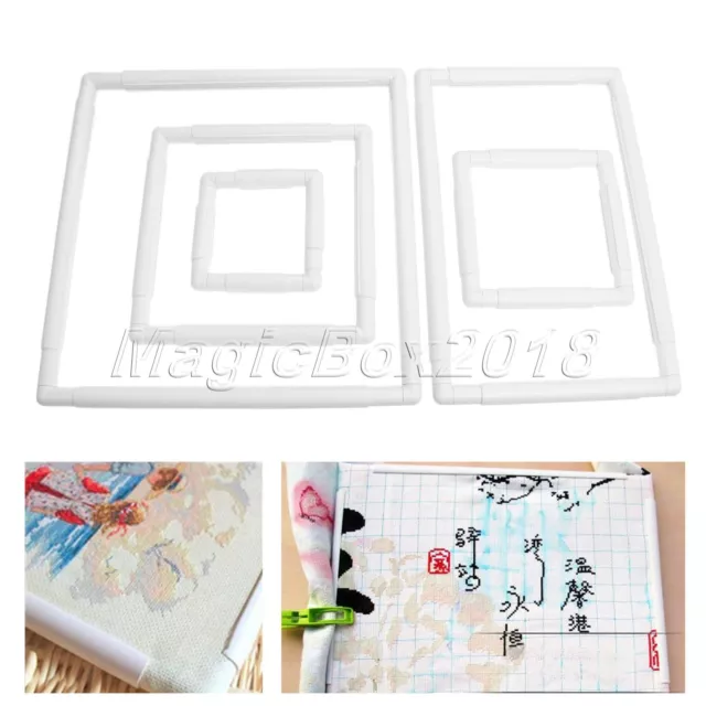 DIY Craft Tool Plastic Square Rectangle Clip Embroidery Frame Cross Stitch Hoop