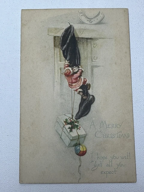 Unposted Antique Christmas Postcard ~Vintage Santa Chimney ~ A Merry Christmas