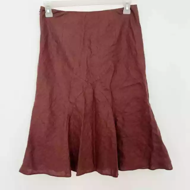 Oscar by Oscar De La Renta Fluted Skirt Women's Size 6 Brown Linen Knee Length