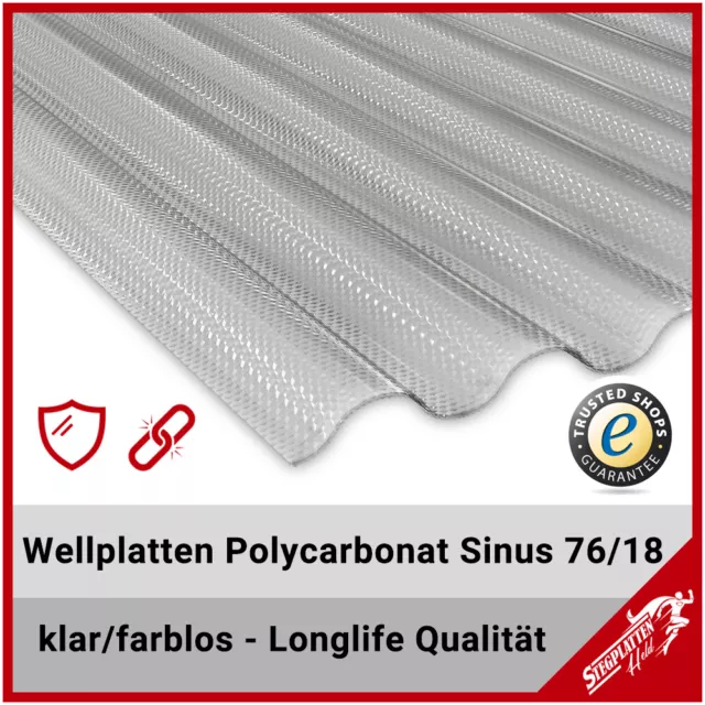 Wellplatten Lichtplatten Polycarbonat Sinus 76/18 Wabenstruktur klar/farblos