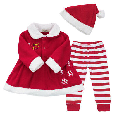 Infant Baby Girls Christmas Santa Outfit Set Dress Top Leggings Hat Xmas Costume