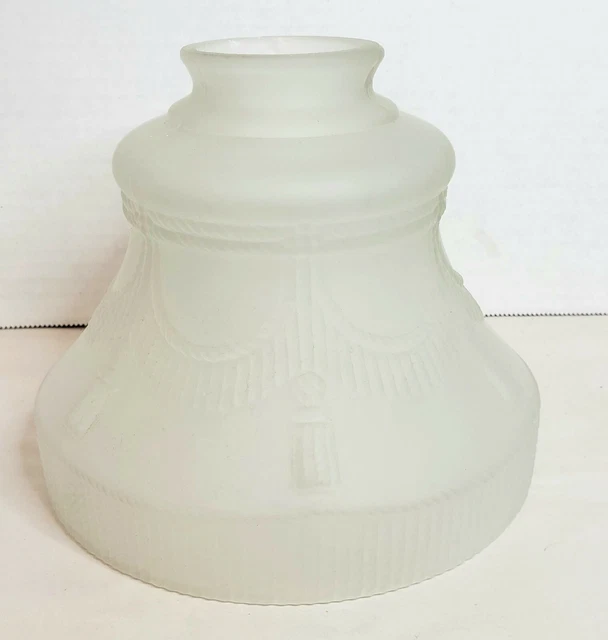 Vintage Frosted Glass Light Shade Tassels and Fringe Decorated on Glass