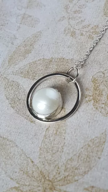 Sterling Silver Pearl Necklace, Bezel Set Pearl, Genuine Gemstone Necklace, Gift
