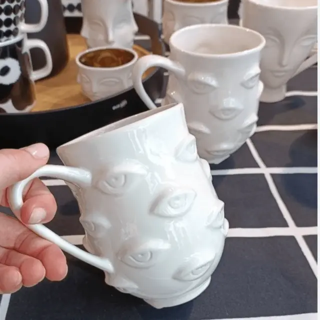 Jonathan Adler TWO Posh peepers Muse Coffee Mugs, NEW never used