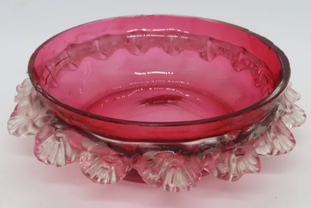 Cranberry glass vintage Victorian antique shallow bowl