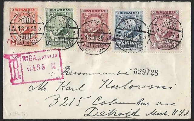 Cubierta De Letonia Riga A Ee. Uu. Fdc Múltiple Franqueo 1928