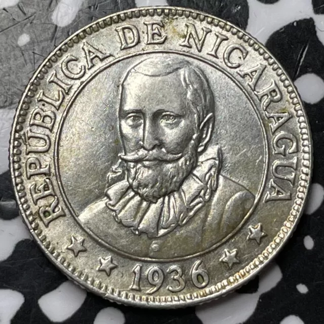 1936 Nicaragua 25 Centavos Lot#D7415 Silver! Nice!