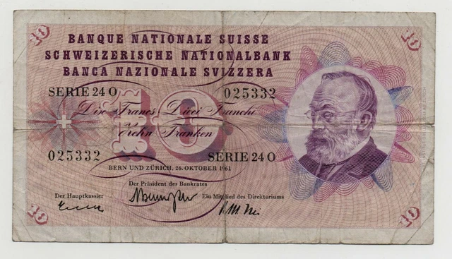 Switzerland 10 Francs Franken 1961 Pick 45 Look Scans