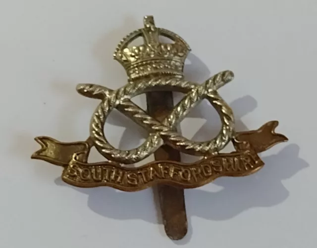 WWII South Staffordshire Regiment Cap Badge KC Bi-Metal Slider ANTIQUE Org