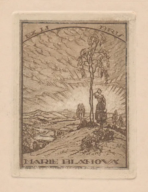 Exlibris Marie Blahova / Czech Landschaft landscape Radierung etching